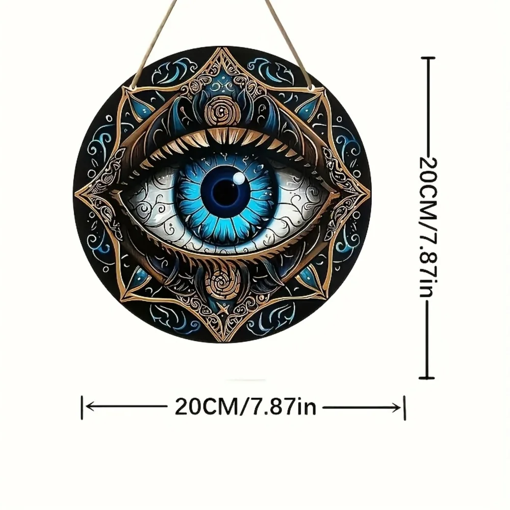 قطعة واحدة، "تصميم نمط حماية العين الشريرة على الطراز البوهيمي" لوحة زخرفية خشبية مستديرة، قائمة خشبية، باب ونافذة