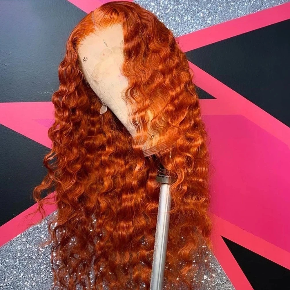 

ZXBMALWIGS Soft Orange Gibger Curly Long Glueless 13X4 Lace Front Wig High temperature Synthetic With Baby Hair