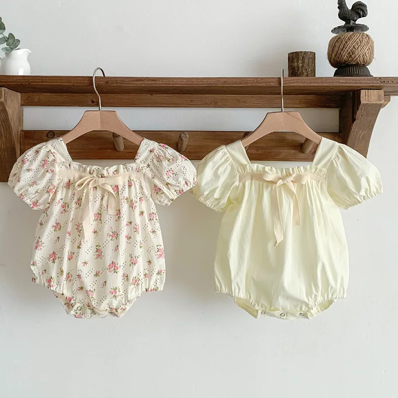 

2024 Baby Girls Clothes New Summer Newborn Baby Girl Romper Short Sleeved Cotton Floral Printing Toddler Baby Girls Jumpsuit