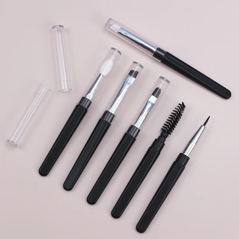 6pcs/set Portable Eyeshadow Makeup brushes Travel size Make up brushes Eye Brow silicone glit essential cosmetic tools with lid