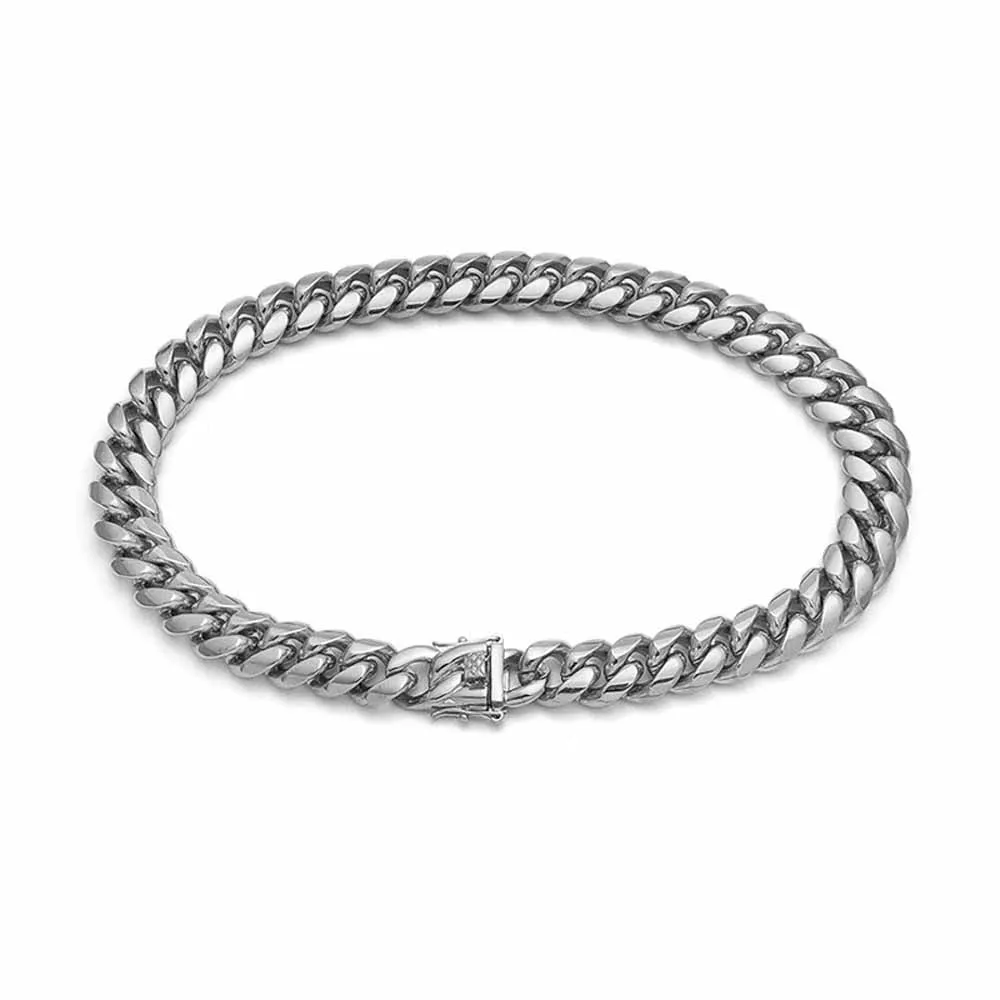 Top Quality 316L Stainless Steel Miami Curb Cuban Chain Link Men Bracelet Dragon Lock Clasp Hip Hop Women Silver Plated Jewelry