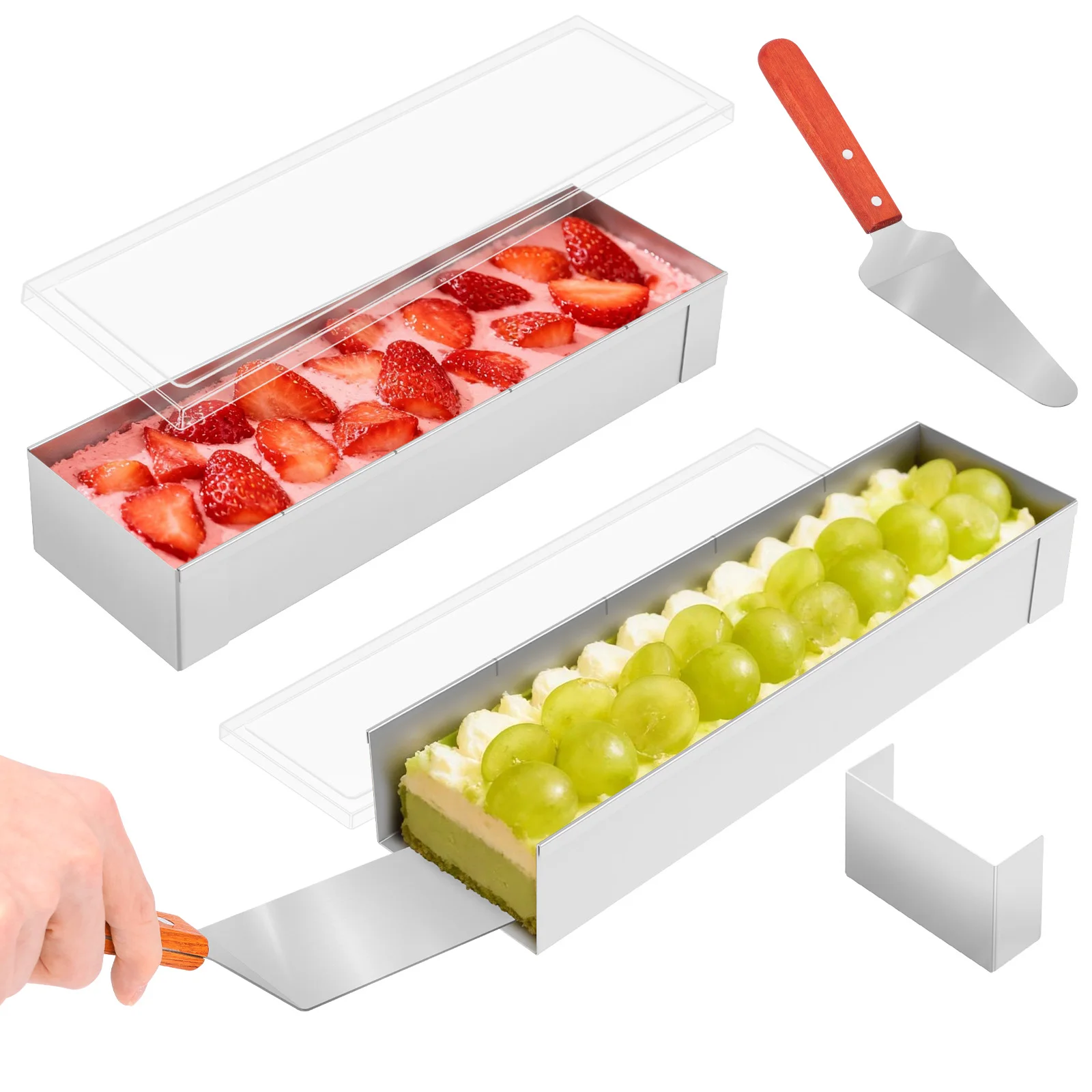 2/4 Pack Tiramisu Cake Mold Box Tiramisu Cake Pan Container with Spatula Stainless Steel Rectangular Baking Model