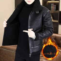 2023 Winter Motorcycle Leather Jacket Men Plus Velvet Padded Warm Fur integrated Leather Jacket Casual Business Overcoat M-3XL