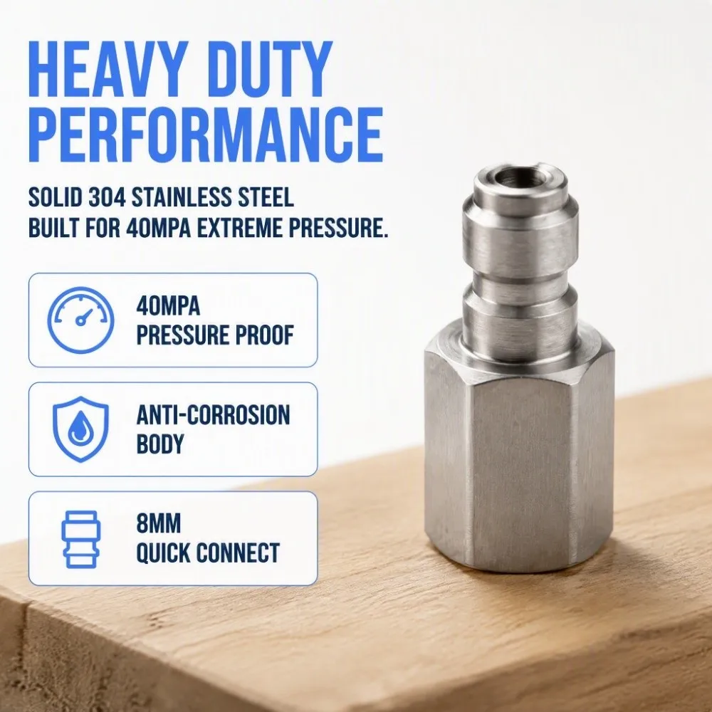 Stainless Steel Quick Connect Fitting Silver 1/8 BSPP Thread Male Thread Connector Air Inflation Nozzle Automotive Repair