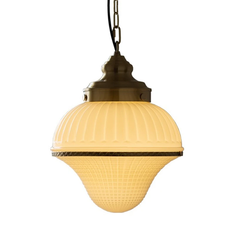 الفرنسية كريم نمط النحاس الزجاج قلادة أضواء مطعم الرجعية غرفة نوم مقهى LED تعليق مصابيح داخلي الإنارة مقهى #5