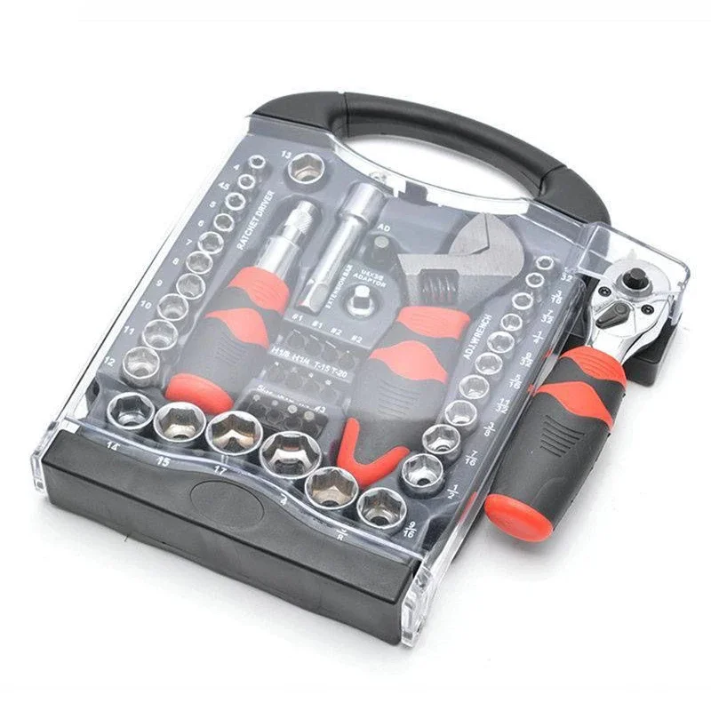 45 Pcs Wrench Set Portable Fly Ratchet Sleeve Set Multifunction Removable Wrenches Kit Automobile Maintenance Manual Tools