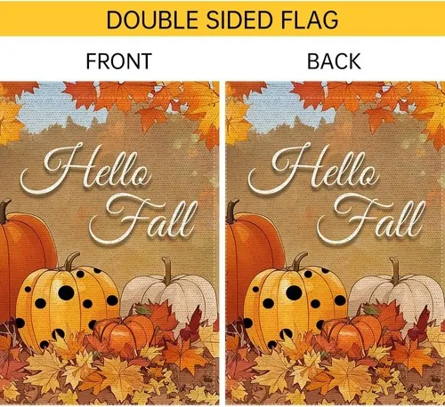 علم حديقة عيد الشكر من Hello Fall، 12 × 18 بوصة خريف مزدوج الجوانب RMQ-36 VVJ HHU