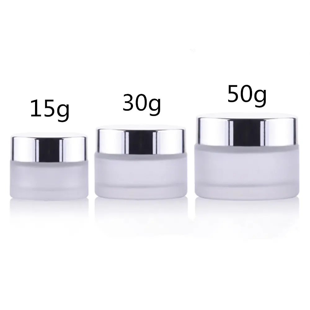 

15G 30G 50G Frosted Glass Jar, Glass Bottle Jar, Cosmetic Glass Frosted Glass Cream Jar With Silver Lid 100pcs