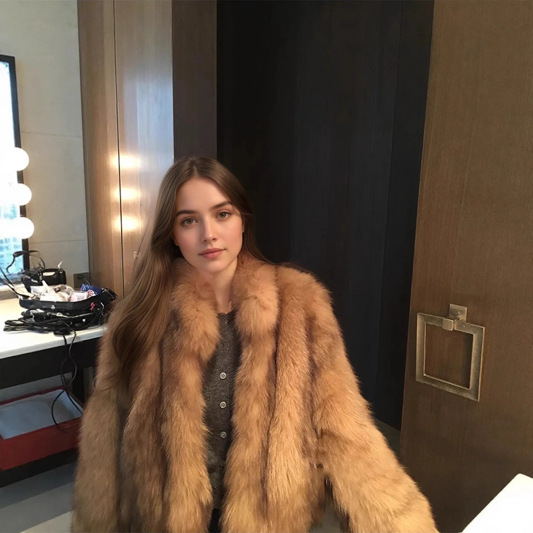 معاطف نسائية من فرو الثعلب الصناعي سترة قصيرة متينة سميكة بياقة واقفة وأكمام طويلة مغطاة بأزرار منفوشة فضفاضة غير رسمية لخريف وشتاء 2025 #4