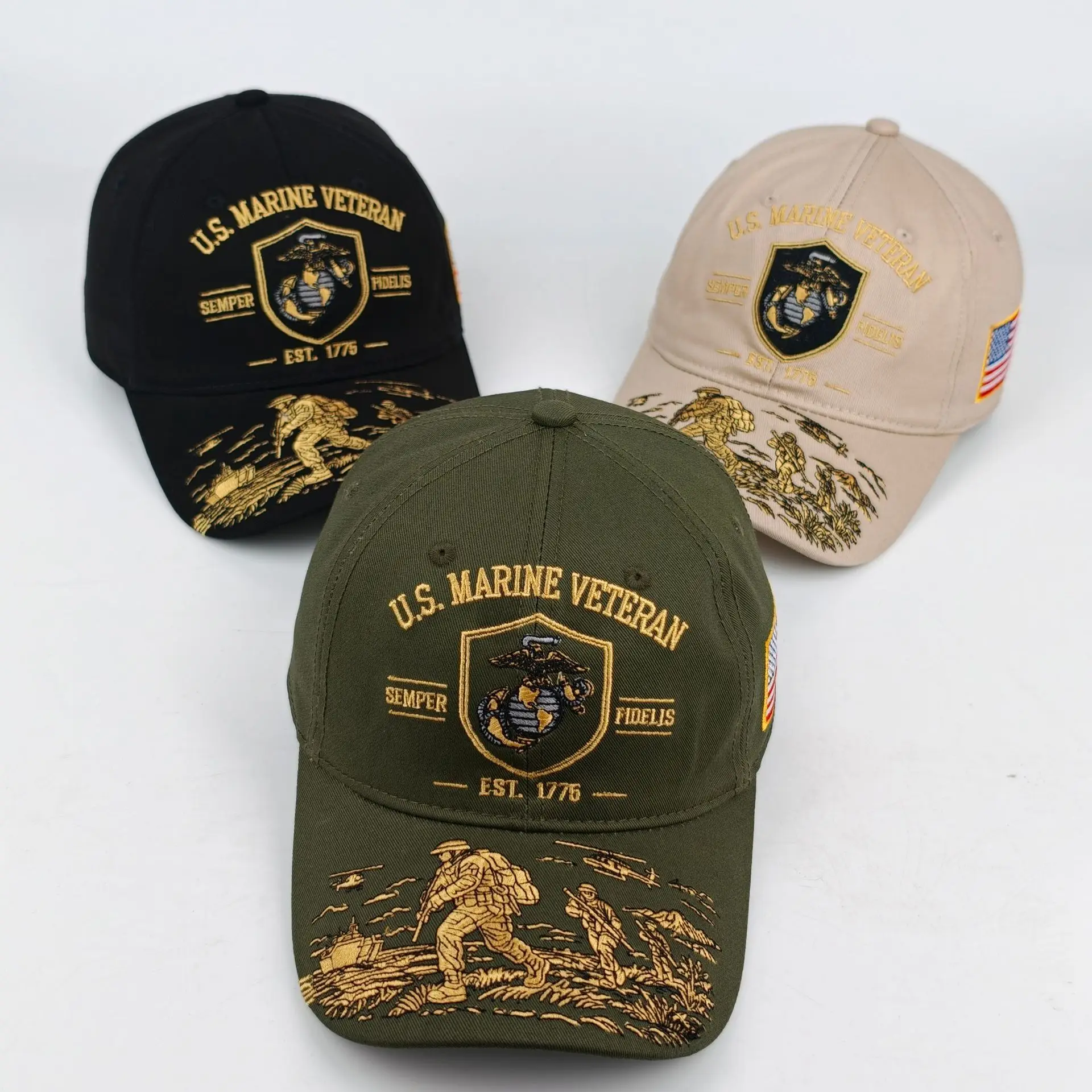 US Marine Veteran Hat Embroidered Eagle Globe Anchor Semper Fidelis Military Cap Patriotic Gift For Veteran Black Khaki Green