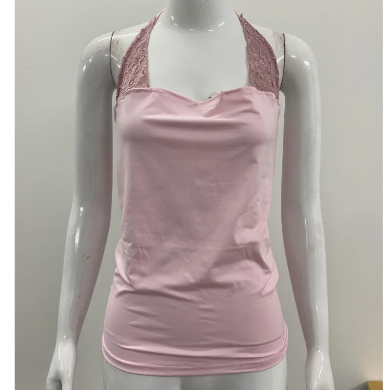 

Popular 2025 summer new fashion 3D printed alphanumeric 17 multi-element pattern women's vest lace pink neck strap Y2K