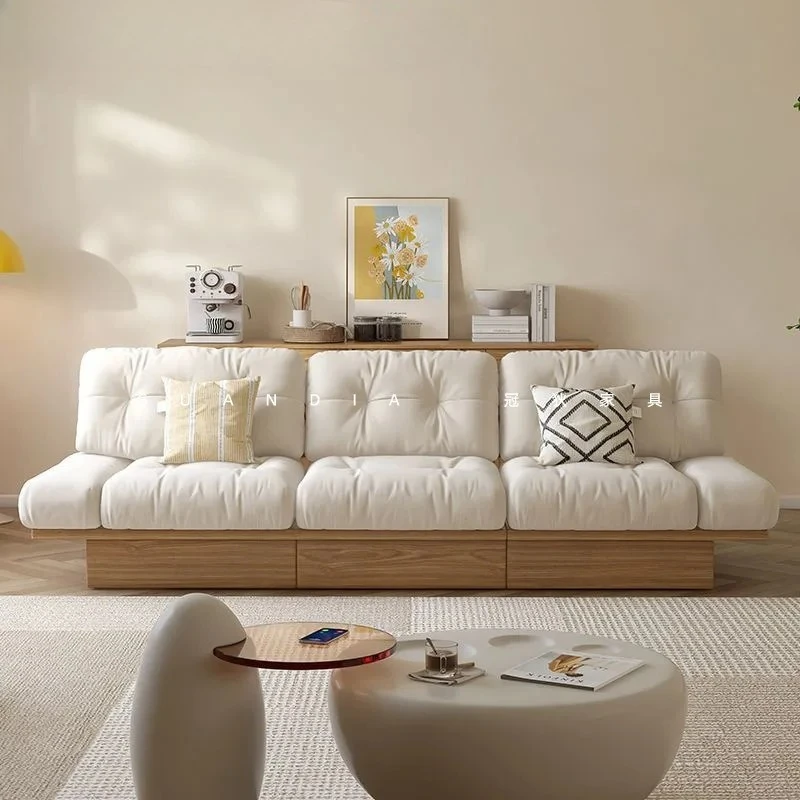 Cloud cloth sofa small apartment living room solid wood wind modern simple cream wind log floor storage sofa