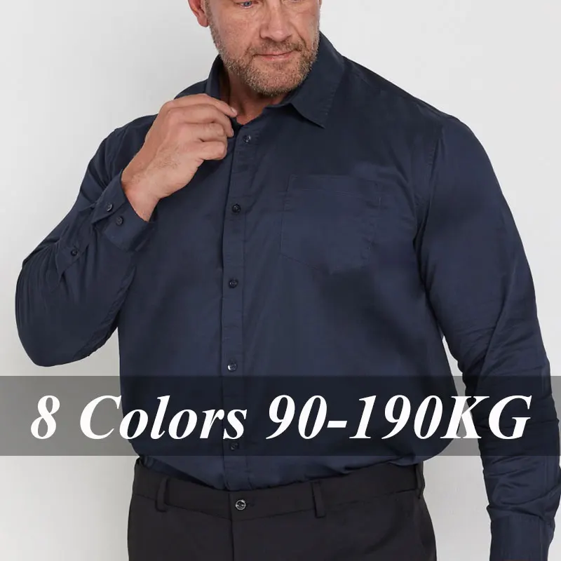

Мужская рубашка с длинными рукавами больших размеров 60-190 кг, тонкие топы, деловые классические базовые классические классические рубашки, топы большого размера, мужская одежда