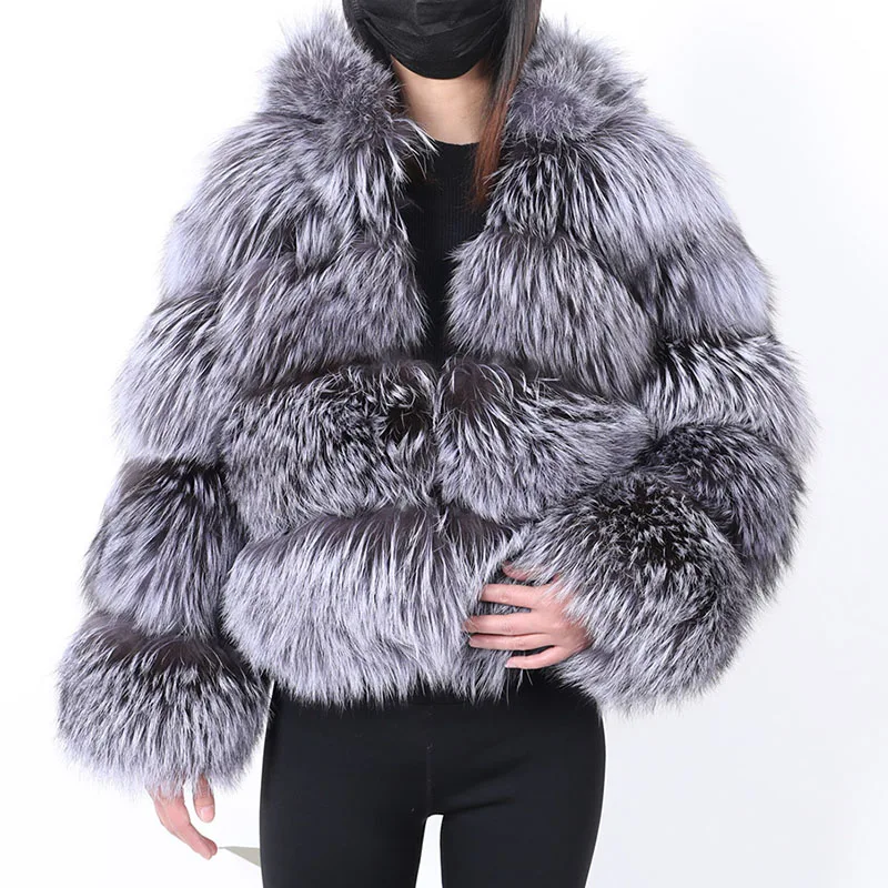 2023 Hot Sale  Real Fur Coat Hooded Jackets Super Hot Natural Silver Fox Women's Winter Fashion Luxury Female Clothing Vests