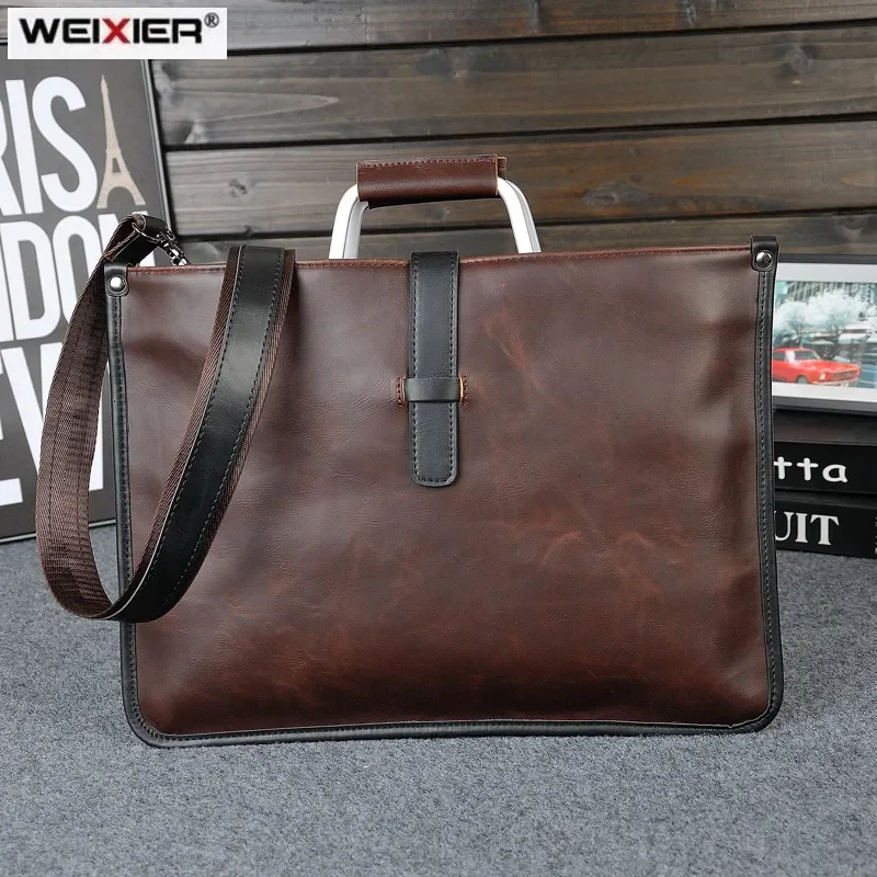 Męska marka projektant teczki Crazy horse skóra PU torebki biznes plik biurowy torba Vintage Messenger torby w stylu Casual, biurowy