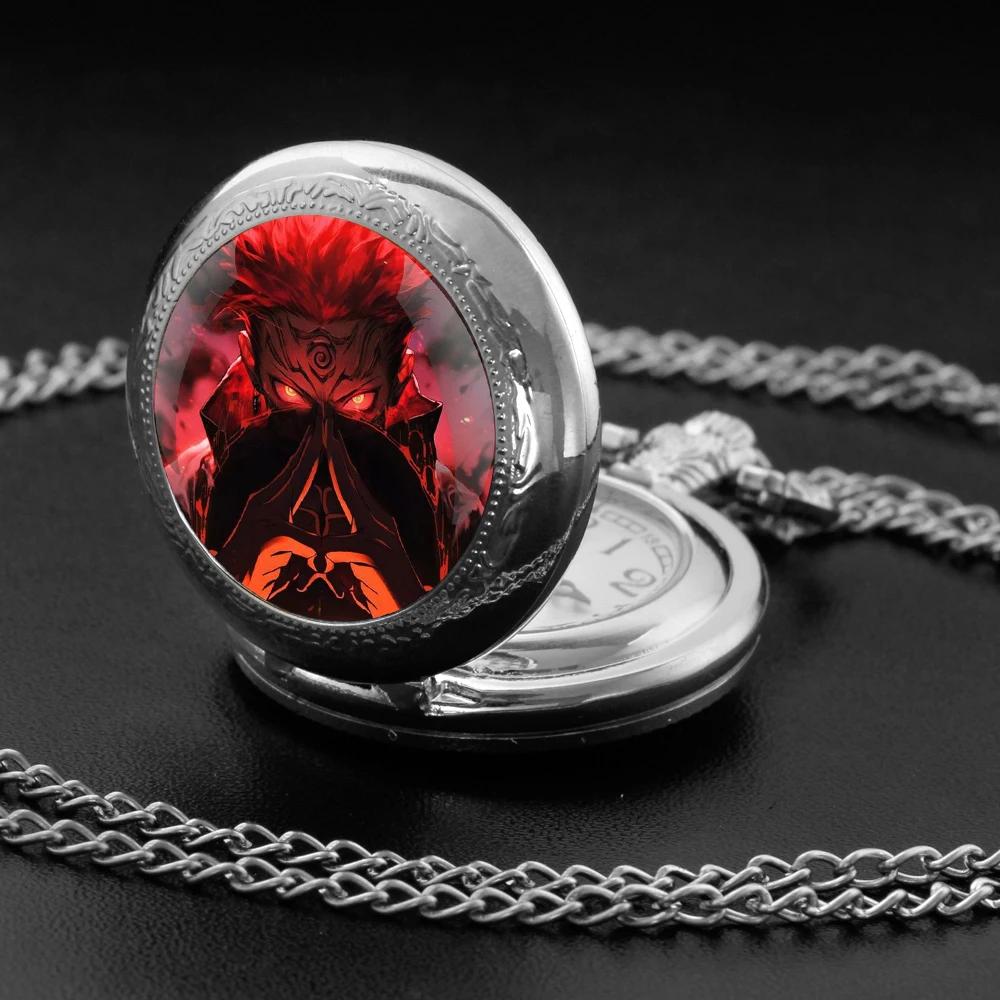 NARUTOl Design Glass Dome Quartz Pocket Watch With Durable Chain Arabic Numeral Dial For Men And Women Creative Gifts