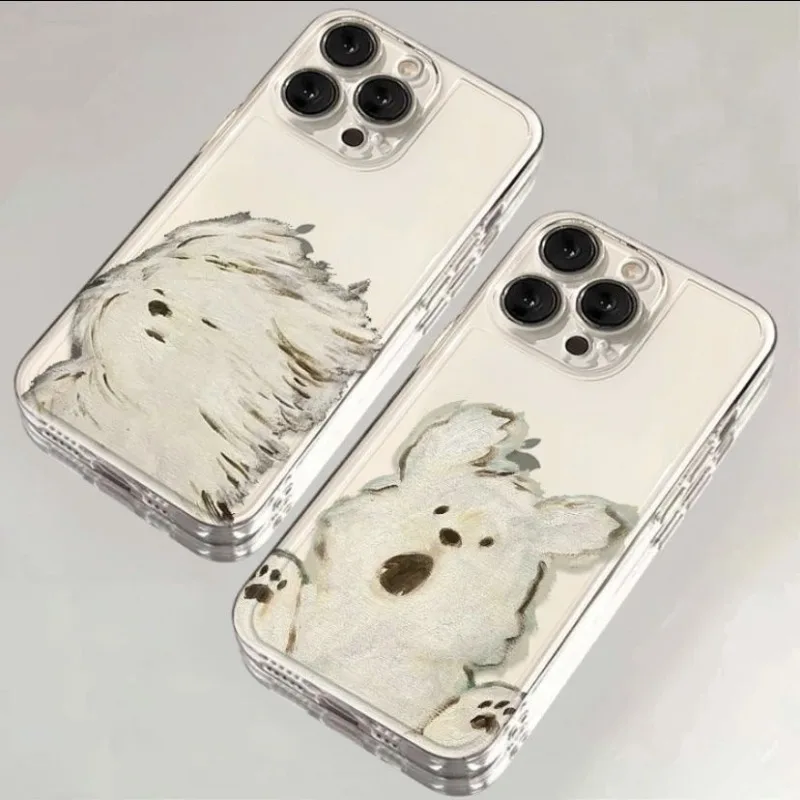 Cute Oil Painting Dog Phone Case For Samsung A57 A07 A36 A26 A56 A16 A06 A55 A35 A25 A15 A05 A54 A34 A24 A14 A13 A53 Clear Cover