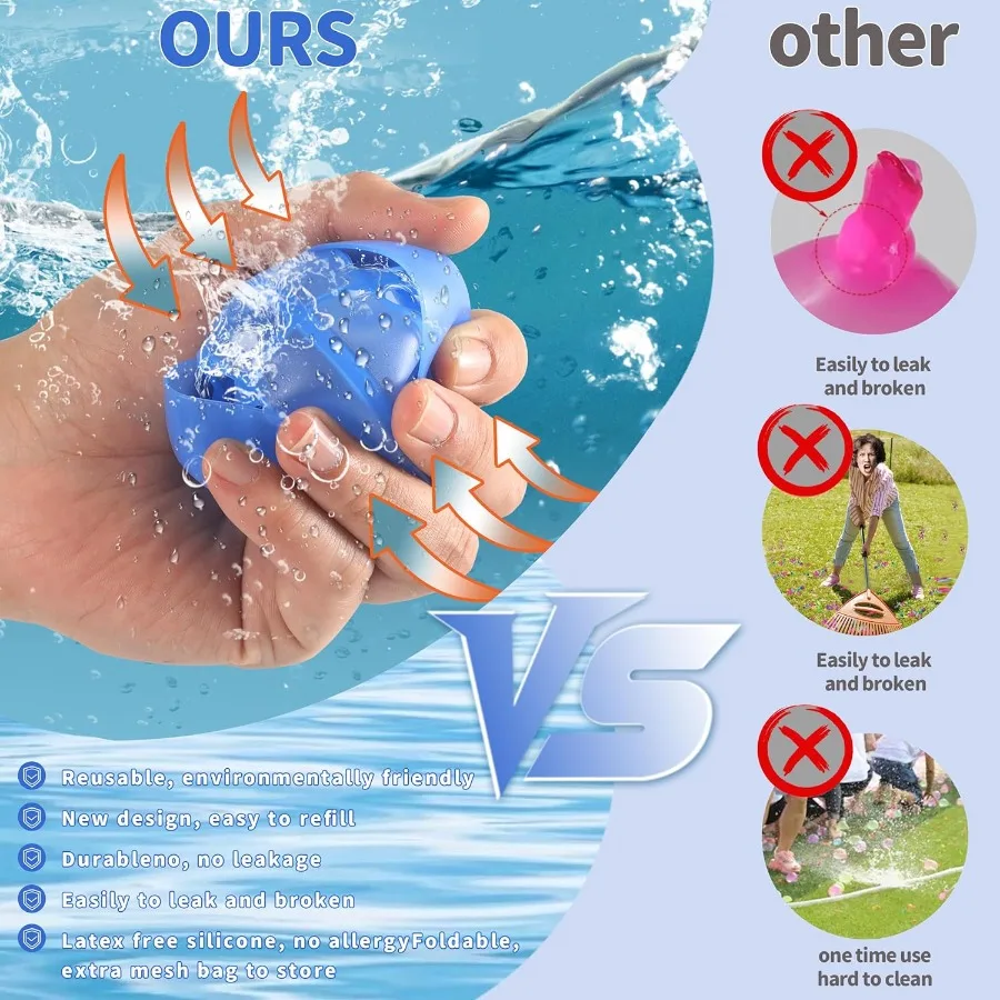 3 Stück wiederverwendbare WasserballonsQuickFill Wasserbomben Silikon-Wasserbälle für Kinder im Alter von 3–12 Jahren Outdoor-Wasserball kämpft Sommerparty Supp