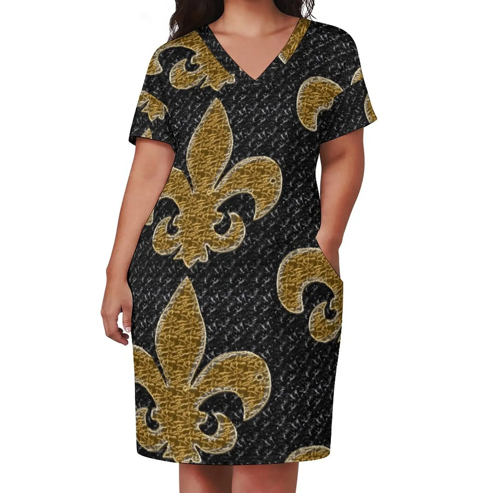 Black and Gold Fleur De Lis Loose Pocket Dress Bridesmaid dress woman womens dress