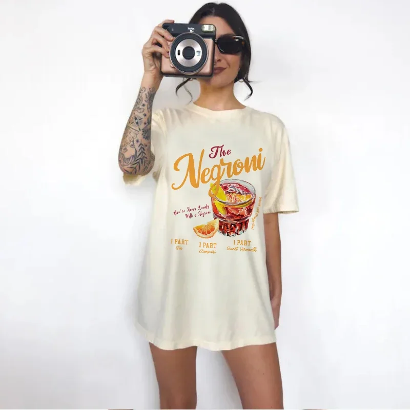 Retro Vintage Negroni Graphic T-shirt Cocktail Drinking Lover T Shirt Harajuku Short Sleeve Loose Casual Tops Women Casual Tees