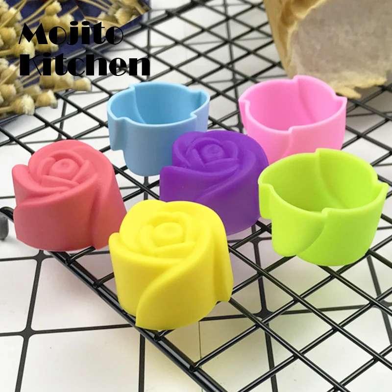 10pcs Rose Mold DIY Food Grade Silicone Mini Cupcake Cake Tool Muffin Cookie Baking Molds Chocolate Soap Pastry Decorating Set