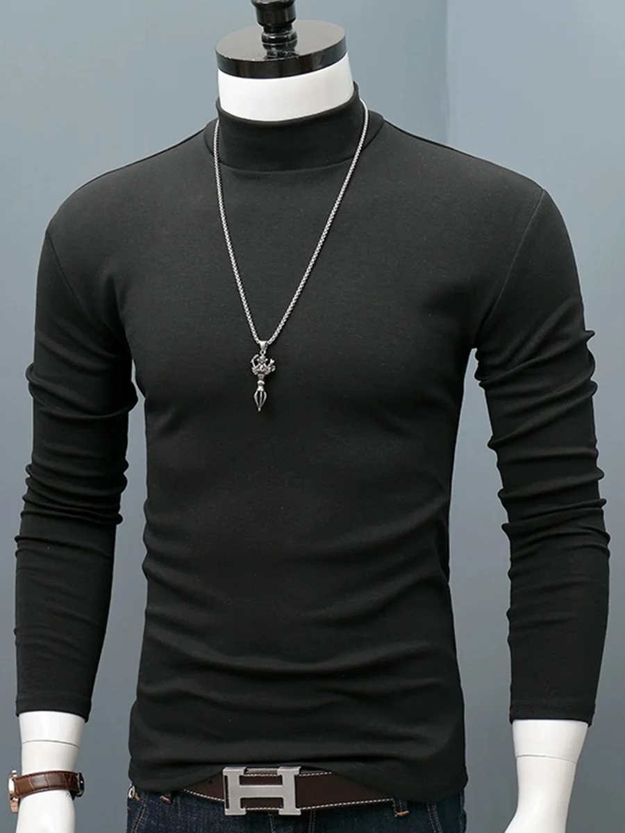 Men\'s Fashion Autumn And Winter Base Shirt Thermal Underwear Daily Casual With Half High Collar And Long Sleeved T-shirt