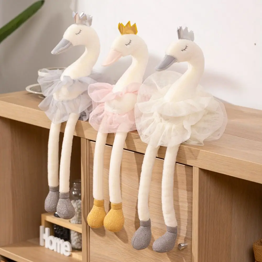 White&Pink Color Skirt Swan Plush Toy Cute Cartoon Soft Pillow Stuffed Swan Doll Beautiful Crown Swan Animal Toy