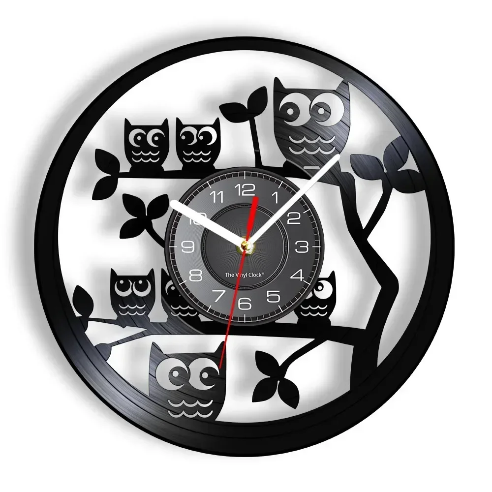 Owl Baby Vinyl Record Wall Clock Home Decoration Children's Room 7-Color Remote Control LED Night Bird Art Clock Gift