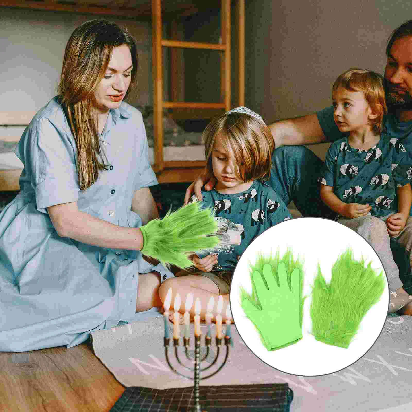 Halloween Party Cosplay Props Green Fur Monster Gloves Girls Accessories Costume Christmas Cloth