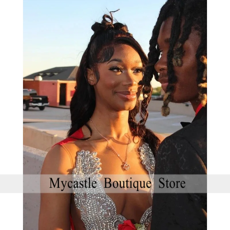 Customized Shiny Orange Mermaid Prom Dress 2026 For Black Girls Crystal Beaded 0 Party Gown Vestido Graduación