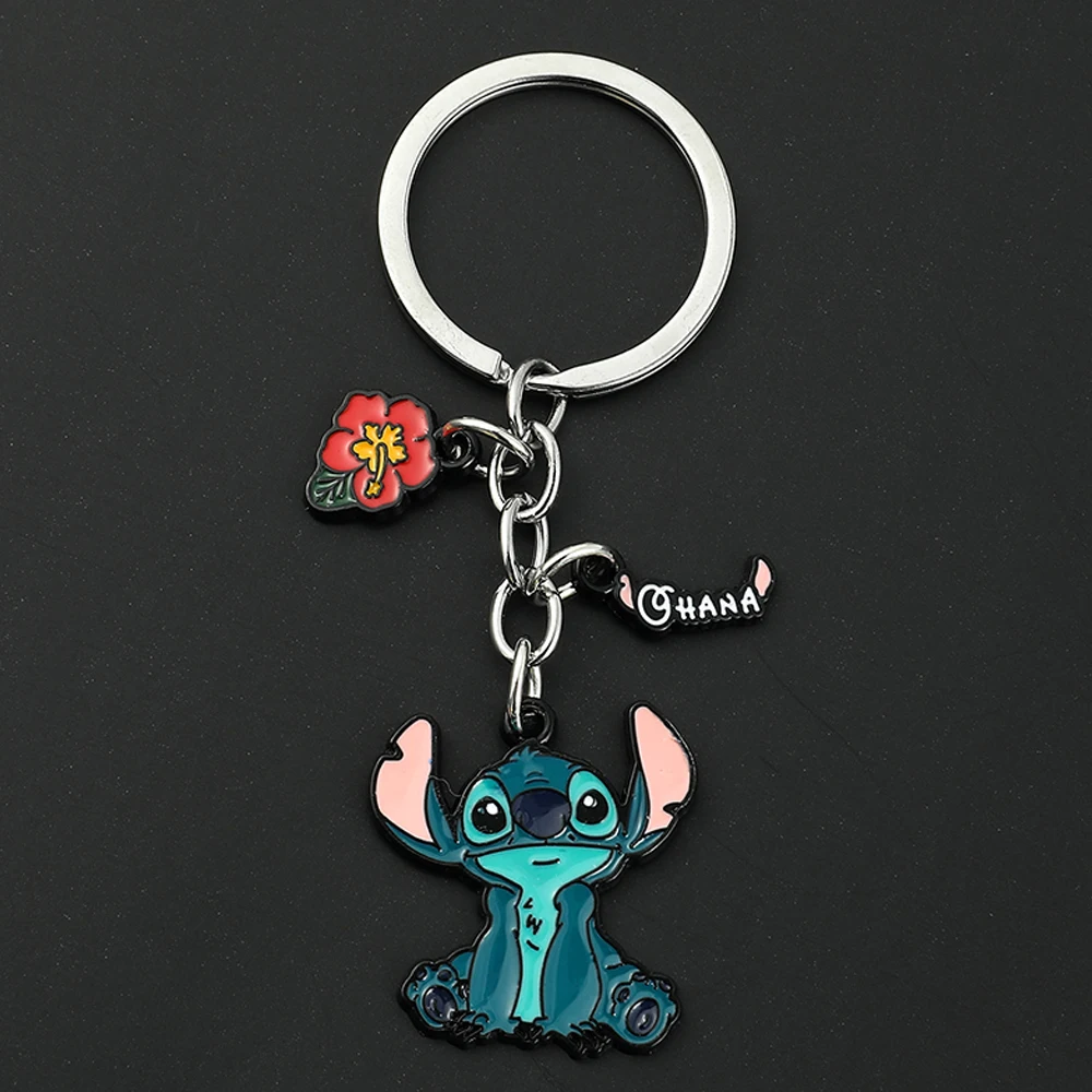 Cartoon Lilo and Stitch Keychain Disney Metal Enamel Pendant Keyrings Cute Stitch Keyholder for Bag Accessories Gift for Friends