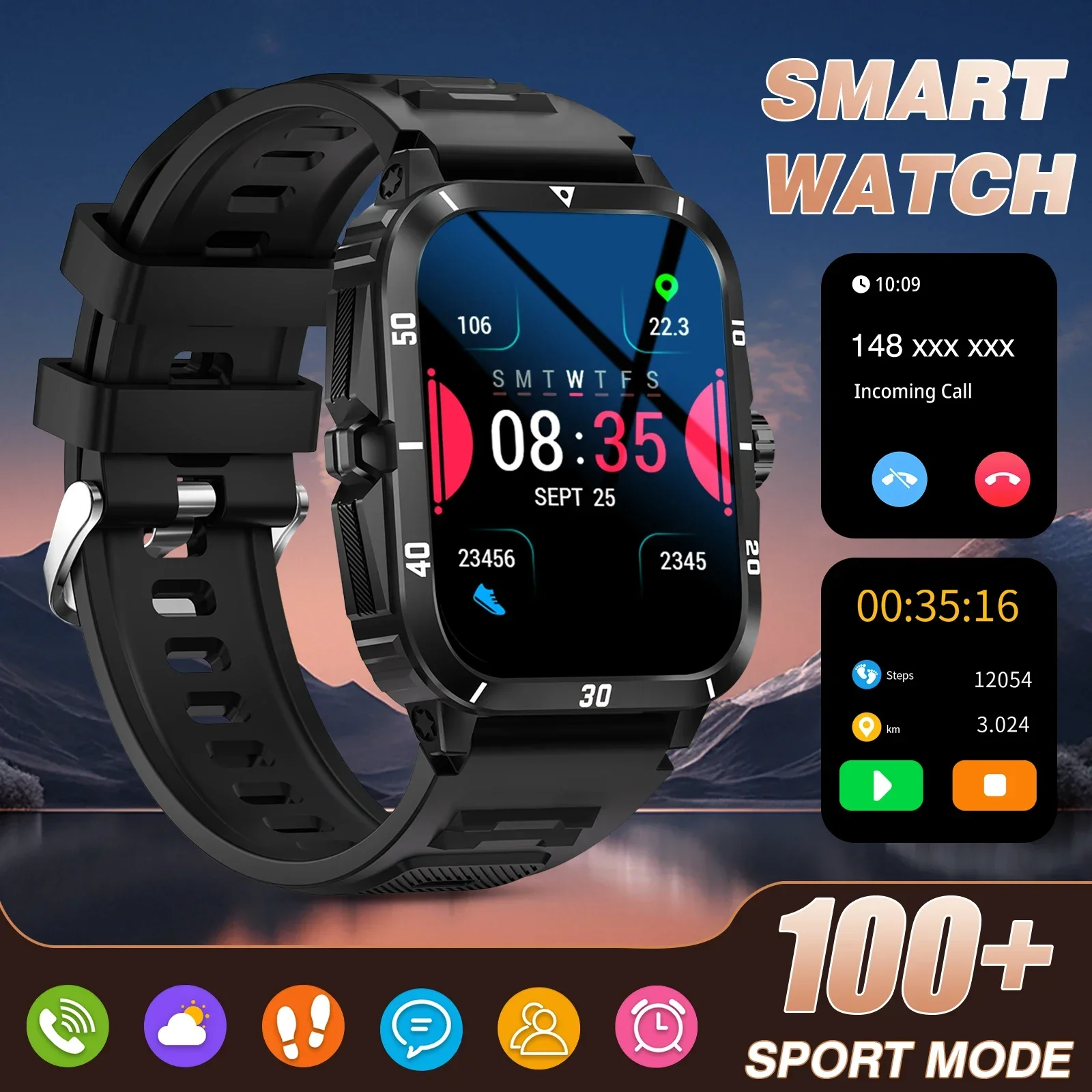 

Умные часы, беспроводной вызов/циферблат, мультиспортивный режим, напоминание о SMS, напоминание о информации, для iPhone/Android