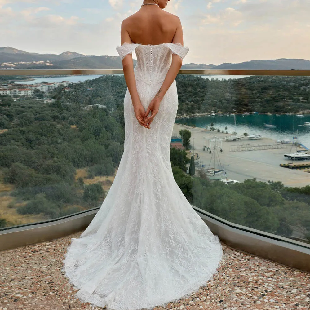 Customized Lace Mermaid Wedding Dress Off the Shoulder Sweetheart Bridal Gown Corset Bead Embellished Fishtail vestidos de novia