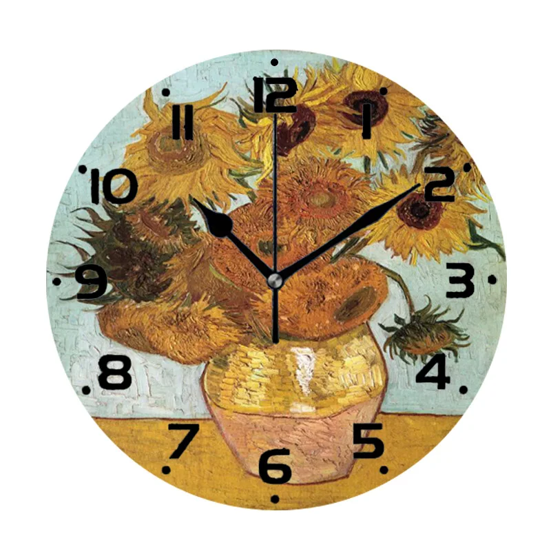 Vincent Van Gogh-Reloj de pared grande con pintura de girasol para sala de estar, dormitorio, decoración del hogar, silencioso, arte Floral, 14 pulgadas