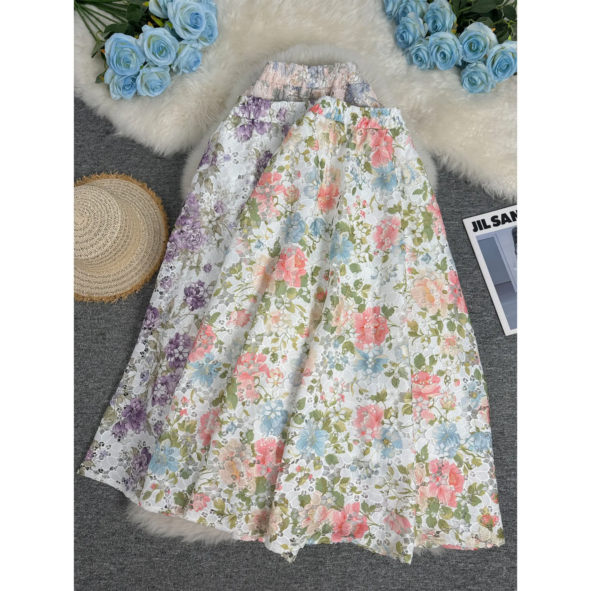 

Юбка-миди А-силуэта с объемной 3D-вышивкой, универсальная, для офиса и праздников, в пол