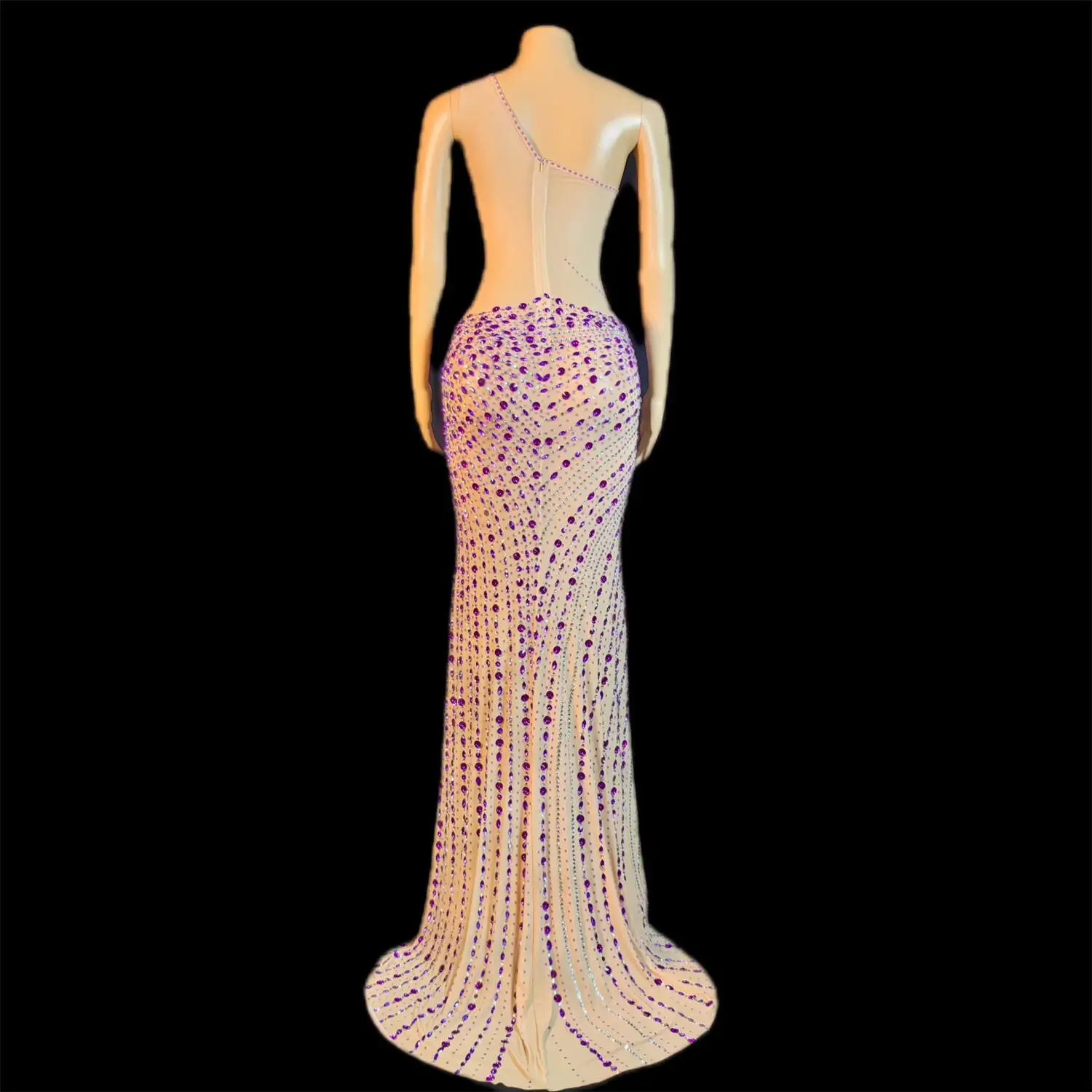 Sexy Evening Prom Party Gown Birthday Sexy Dress Sparkly Rhinestones One Shoulder Split Evening Gown Long Dress Singer Show Wear