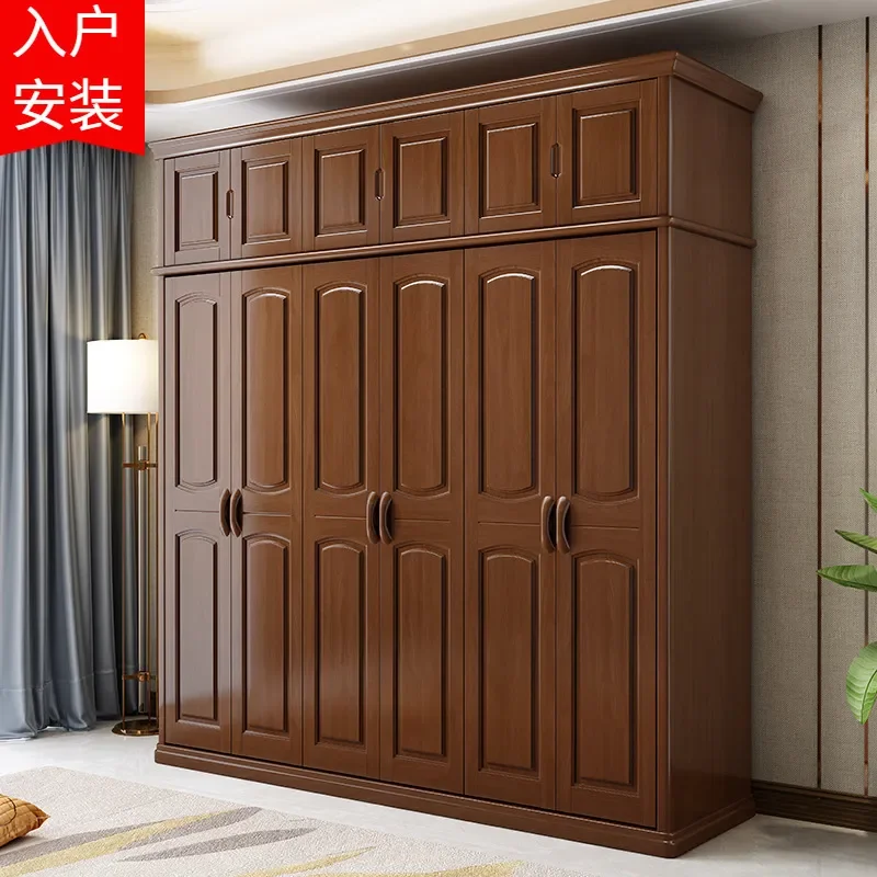 for Solid Wood Wardrobe Cabinet Household Bedroom Three Four Five Six Doors Large Capacity Chinese Economical Two Door Small