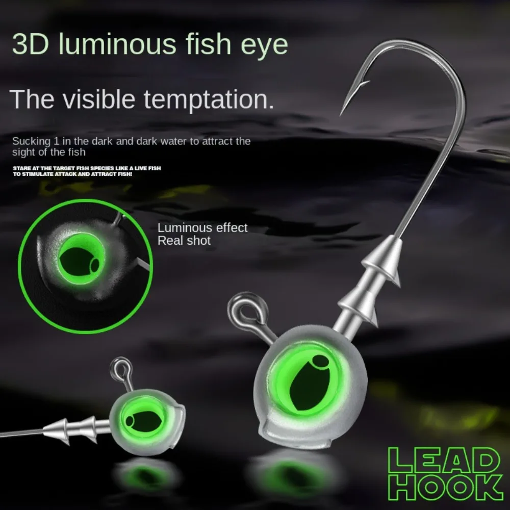 10PCS New Metal Swimbait Hook Jig Head Silver High Strength Seawater Freshwater Fishhook Luminous Eyes Fishing Tackle Fishing