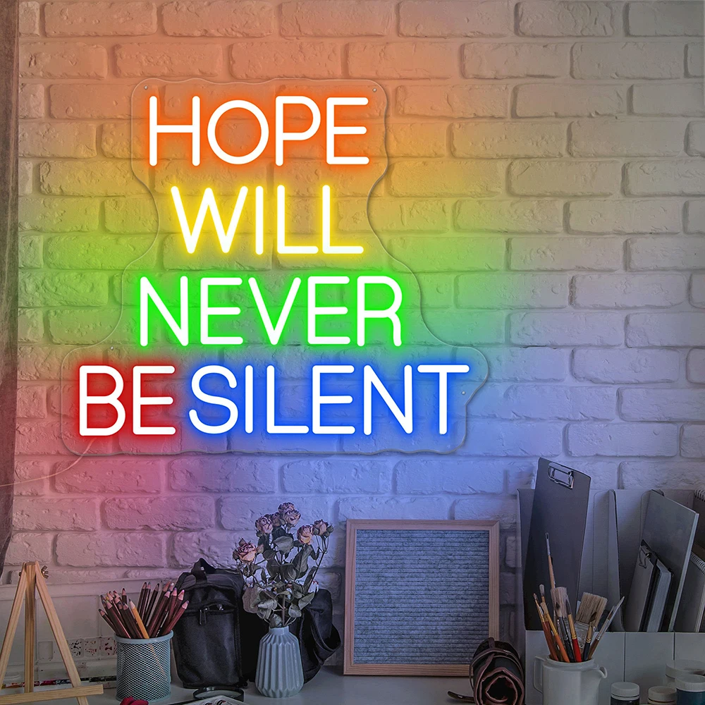 

Hope Will Never Be Silent Neon Sign Colorful Rainbow Led Sign Neon Living Room Wall Decor Custom Neon Light Couple Gifts