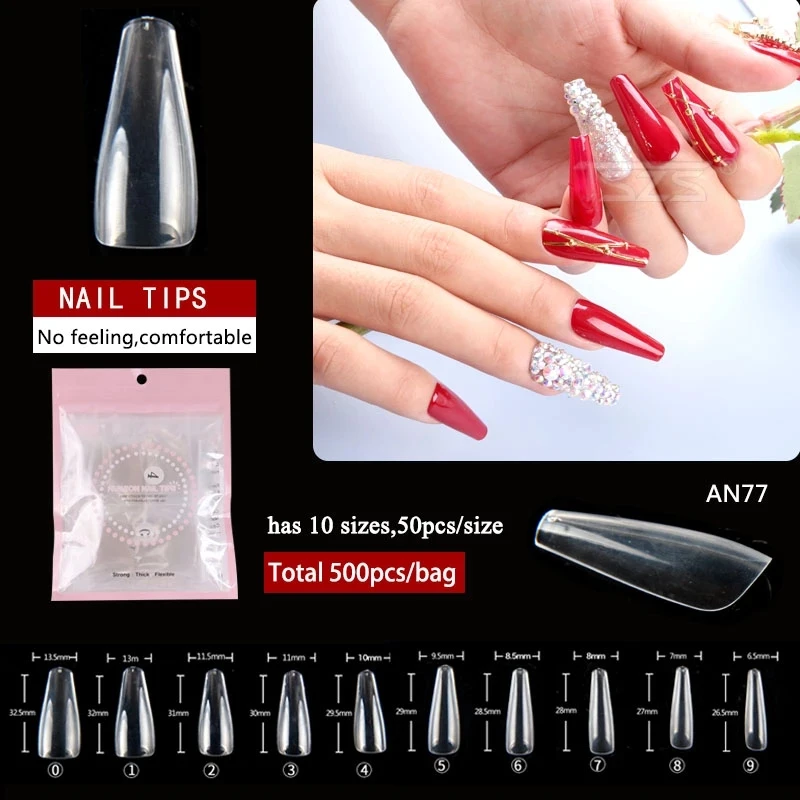 1 beutel/los neuestes Design 500 stücke transparente lange Stil flache falsche Nagels pitze Trapez volle Abdeckung Tipps Sarg Nail Art Tipps