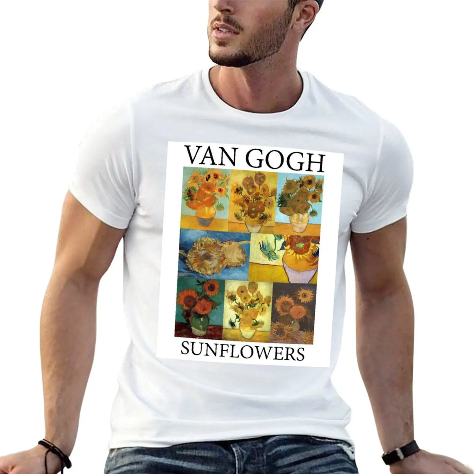 

Gogh Sunflowers T-Shirt cotton tshirt 100% man graphic t shirt t shirt custom print T-shirt