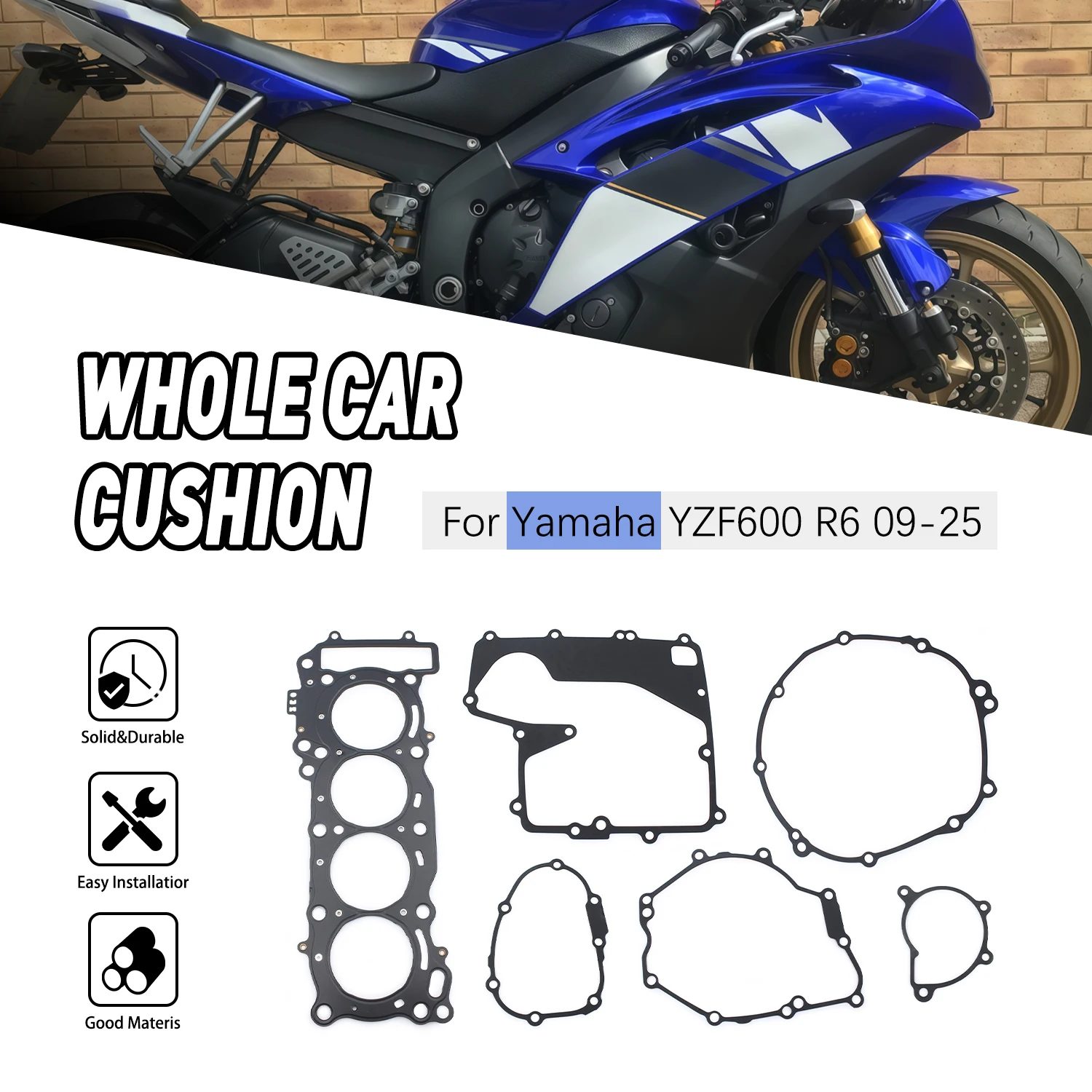 

Motorcycle replacement parts Cylinder Head Crankcase Cover Gasket Kits Set For Yamaha YZFR6 YZF-R6 2009-2013 2014 2015 2016-2025