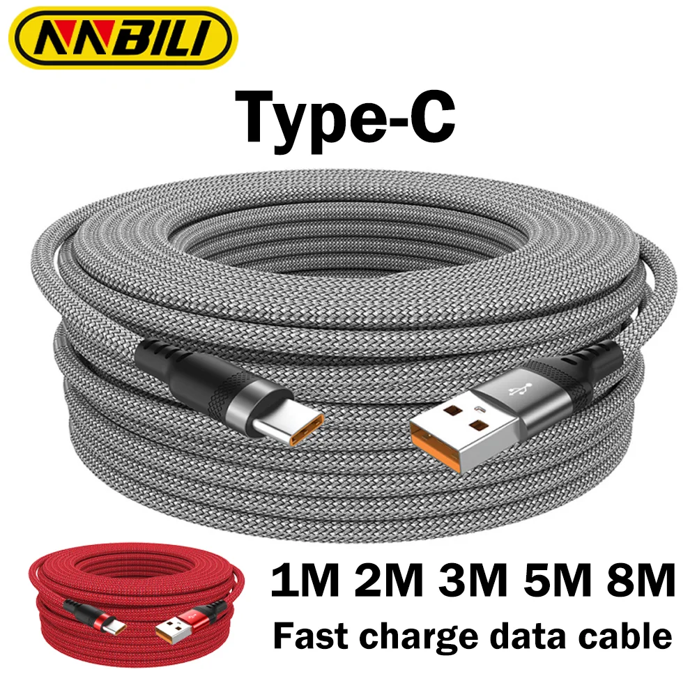 NNBILI 6a Verlengde Usb TYPE-C Kabel Gevlochten Datakabel Voor Samsung Huawei Xiaomi Schakelaar Sony Ps5 TYPE-C 8M 5M 3M 2M 1M Kabel