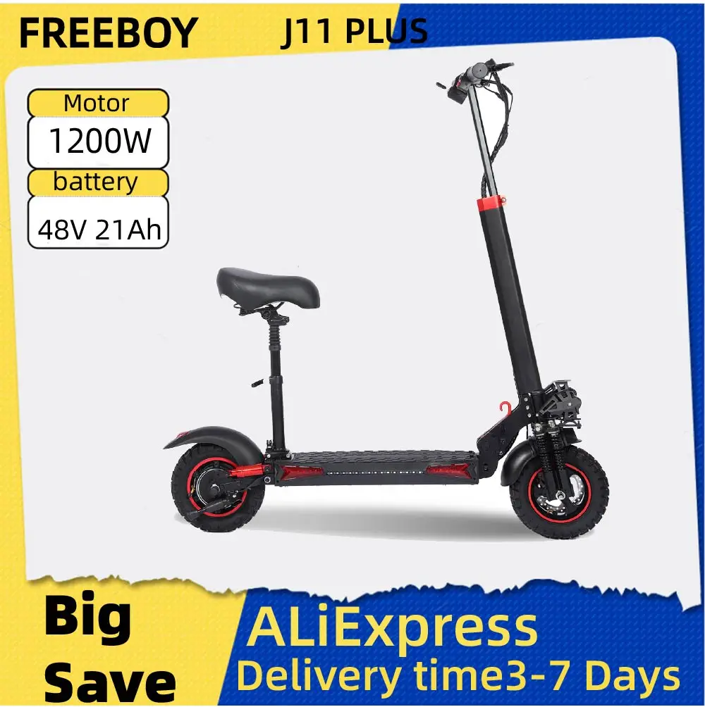 

FREEBOY J11 PLUS Adult Electric Scooter 1200W Motor 48V 21Ah Battery Folding E-Scooter 11 Fat Tire E-Mountain Scooter