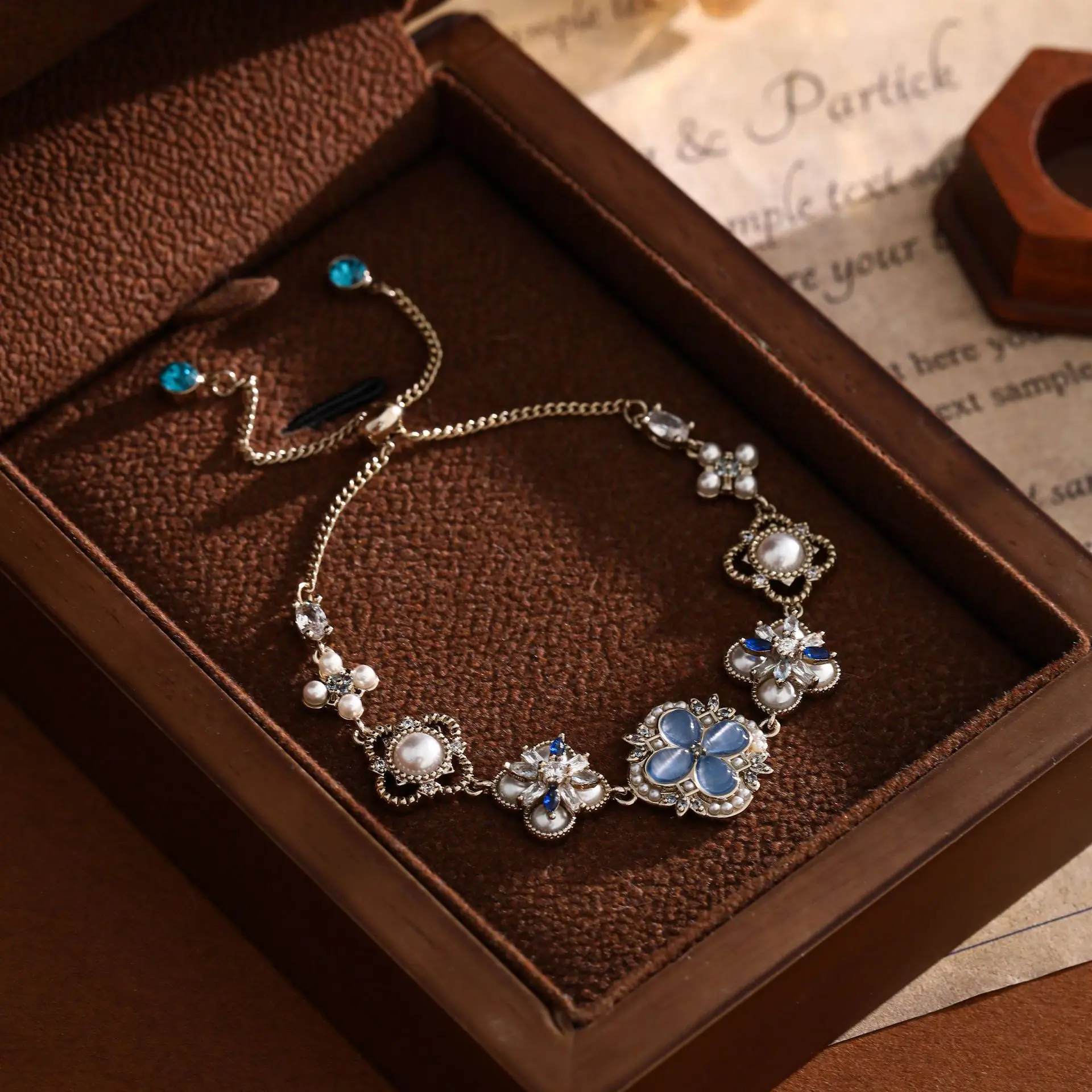 Ocean Salt Blue Cubic Zirconia Bracelet for Women Luxury High End Feeling Water Drop Square Forest Sweet Style Trendy Hand Jewel