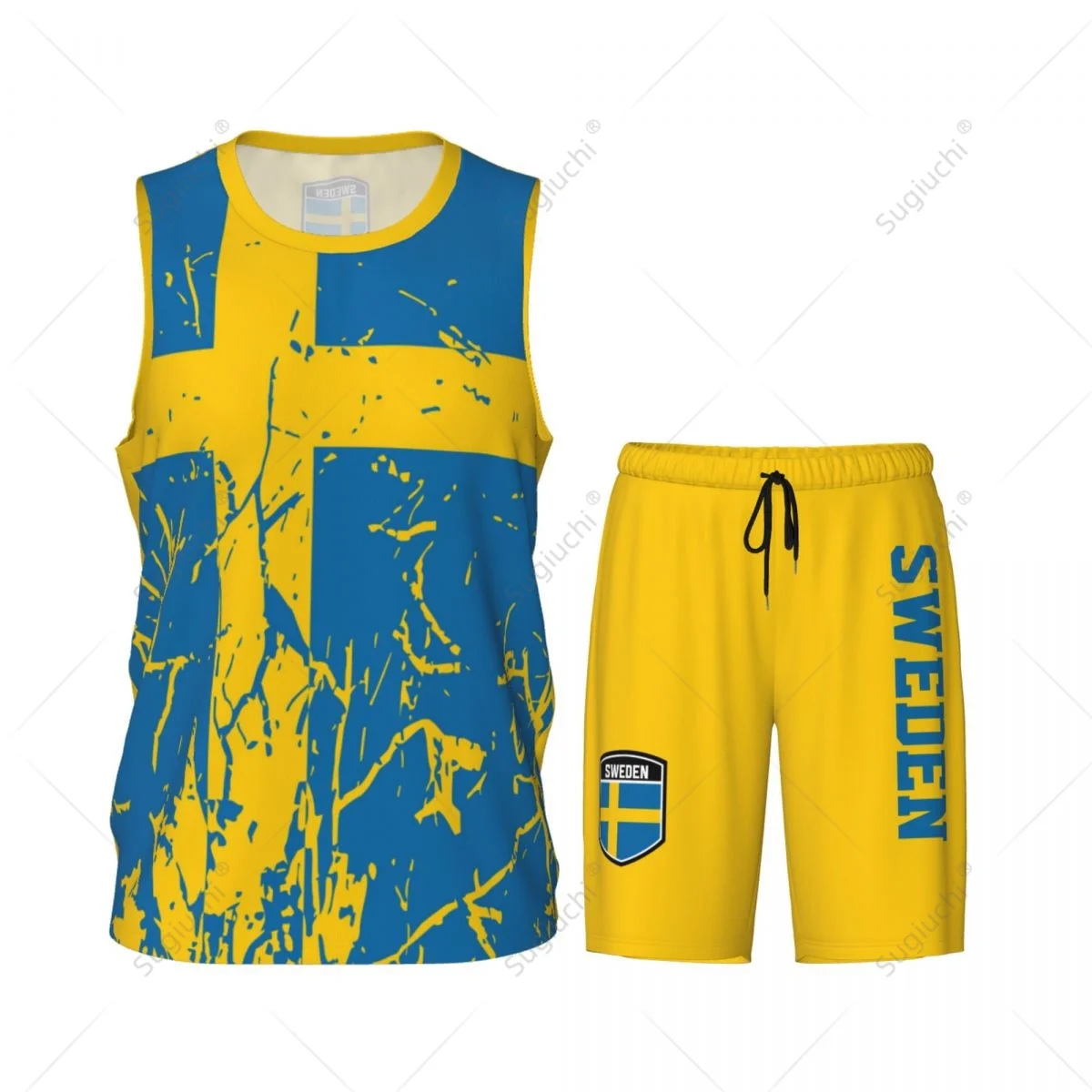 Conjunto de camiseta y pantalones de baloncesto para hombre, camiseta sin mangas, nombre personalizado, Nunber exclusivo, Team up, Bandera de Suecia, grano