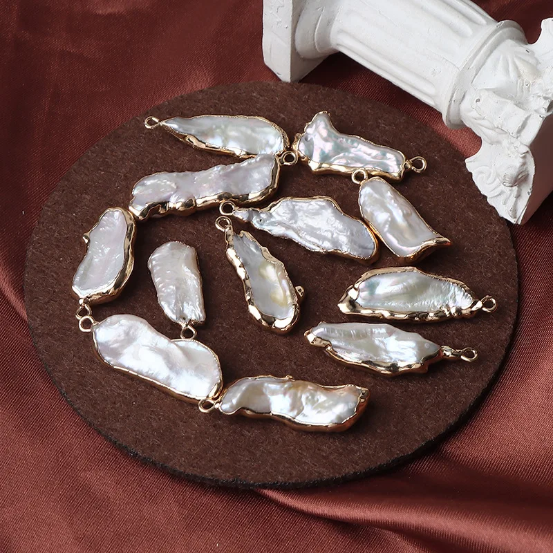 1pc Long Stick Biwa Baroque Pearl Bead Gold Color Plated Irregular Natural Freshwater Pearls for Earring Jewelry DIY Accessories