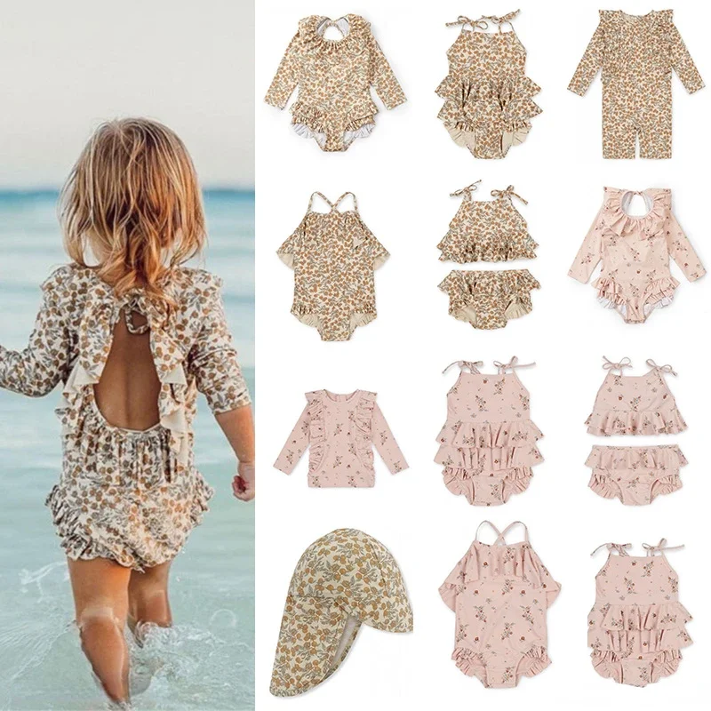Brand KS Baby Girls Swimming Suit Wear Flower Children Kawaii BC Mr TAO Clothes Kids SwimWears Sister Brother Matching 18M-9Y