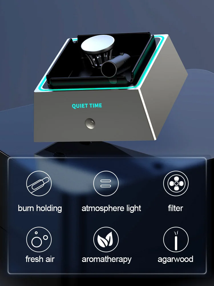 New Smoke Gas Filter Ashtray Air Purifier Ashtray Ashes Collector with Negative Ions Filter Sponge Cigarettes Burn Holder Light
