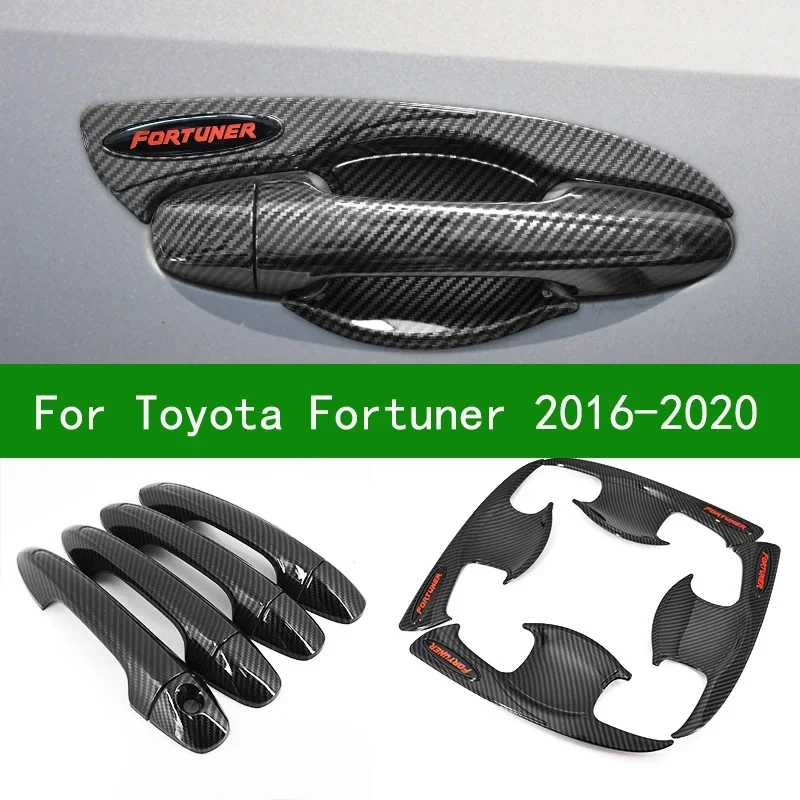 

Для Toyota Fortuner AN160 2015-2021 крышка чаши дверной ручки автомобиля, накладка на дверную ручку с узором из углеродного волокна 2016 2017 2018 2019